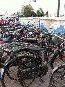 Rows of old bicycles near the Creek - a rather older mode of transport to the 21st century Dubai Metro