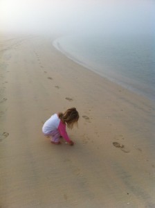 The Littlest nearly disappears into the mist on the beach