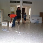 Boxes being loaded into the container