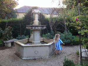 The fountain at the centre of the Medieval herb garden