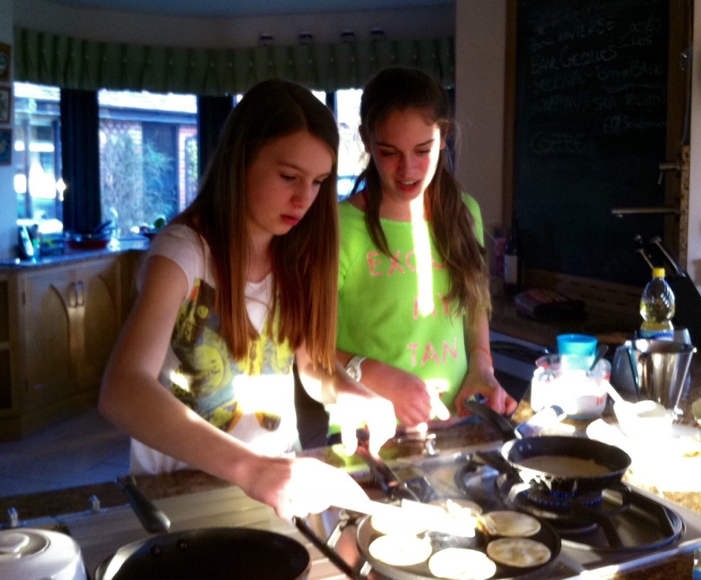 The Eldest and friend making pancakes